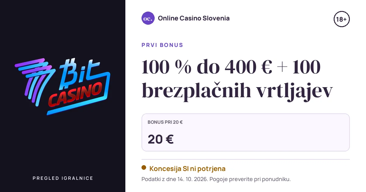 Bonus 7Bit Casino: 100 % do 400 € + 100 brezplačnih vrtljajev