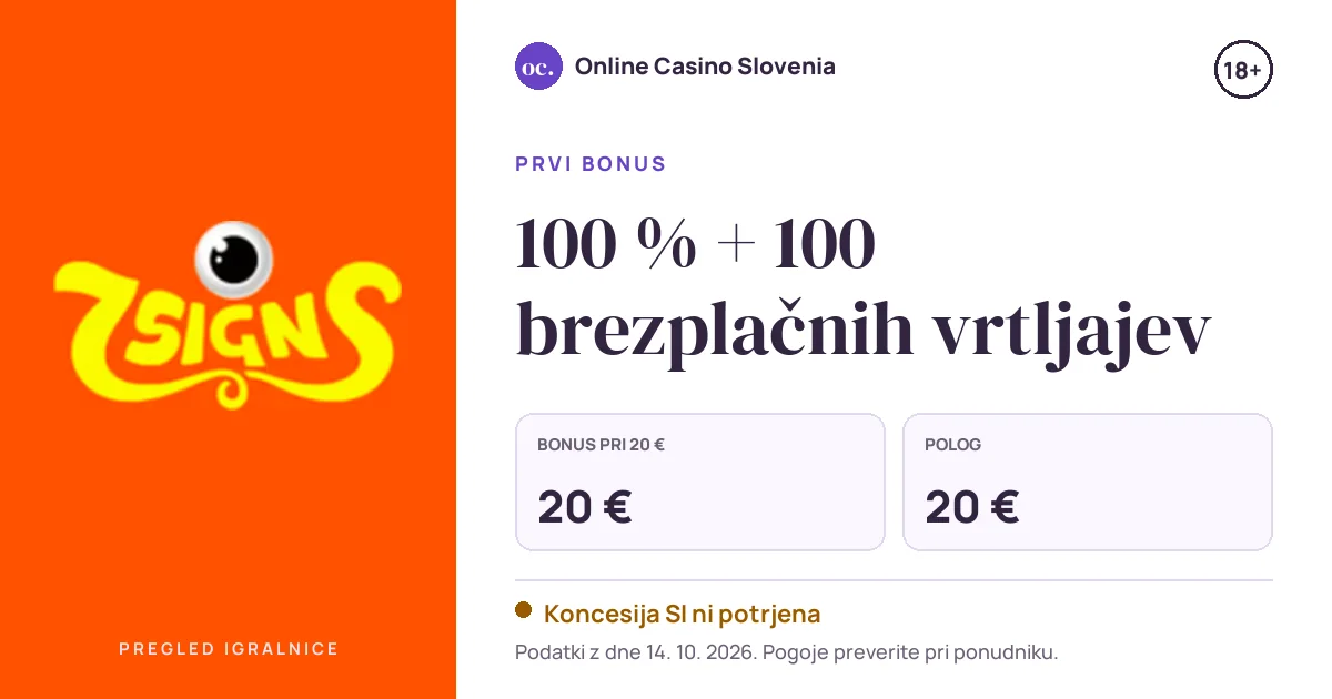 Bonus 7signs: 100 % + 100 brezplačnih vrtljajev, polog 20 €