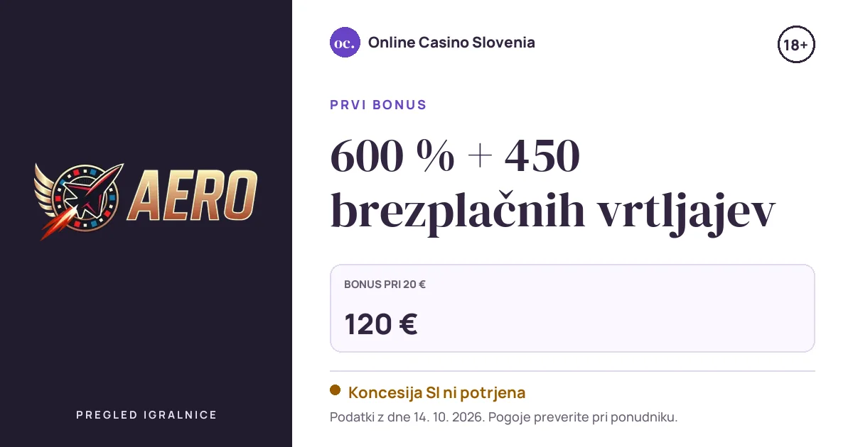 Bonus Aerobet Casino: 600 % + 450 brezplačnih vrtljajev