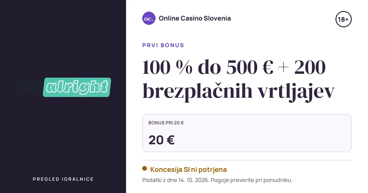 Bonus Betalright Casino: 100 % do 500 € + 200 brezplačnih vrtljajev