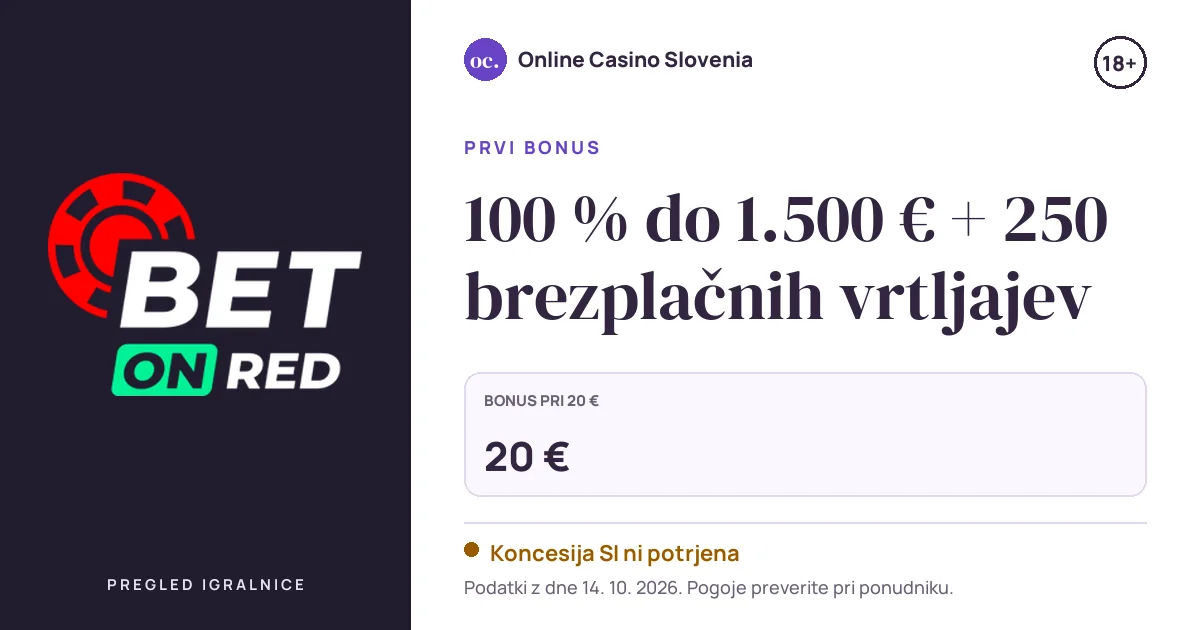 Bonus BetOnRed Casino: 100 % do 1.500 € + 250 brezplačnih vrtljajev