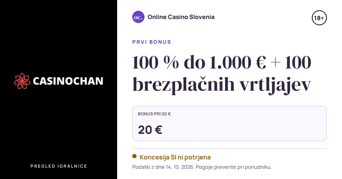 Bonus CasinoChan: 100 % do 1.000 € + 100 brezplačnih vrtljajev