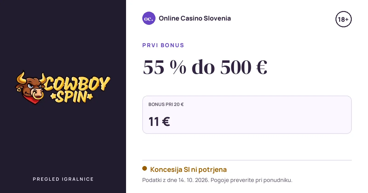 Bonus Cowboyspin Casino: 55 % do 500 €