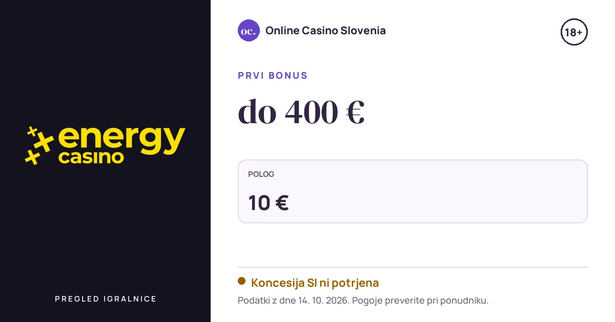 Bonus EnergyCasino: do 400 €, polog 10 €