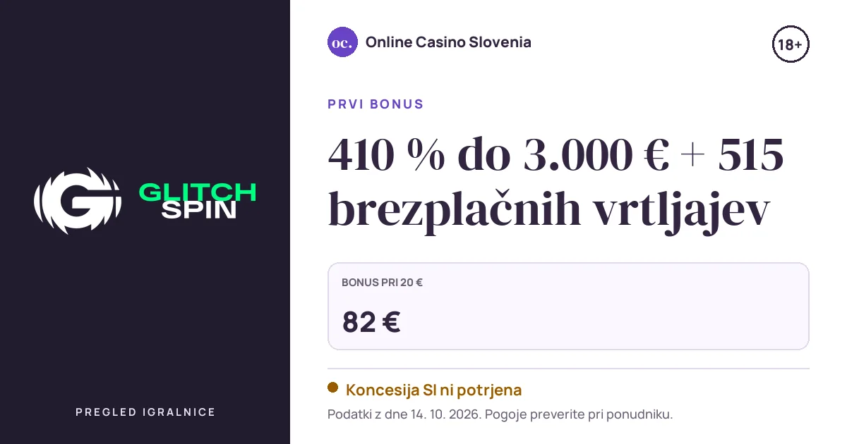 Bonus Glitch Spin Casino: 410 % do 3.000 € + 515 brezplačnih vrtljajev