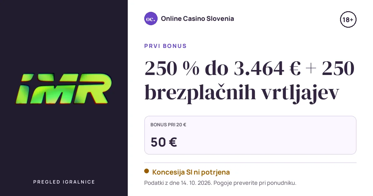 Bonus Immerion Casino: 250 % do 3.464 € + 250 brezplačnih vrtljajev