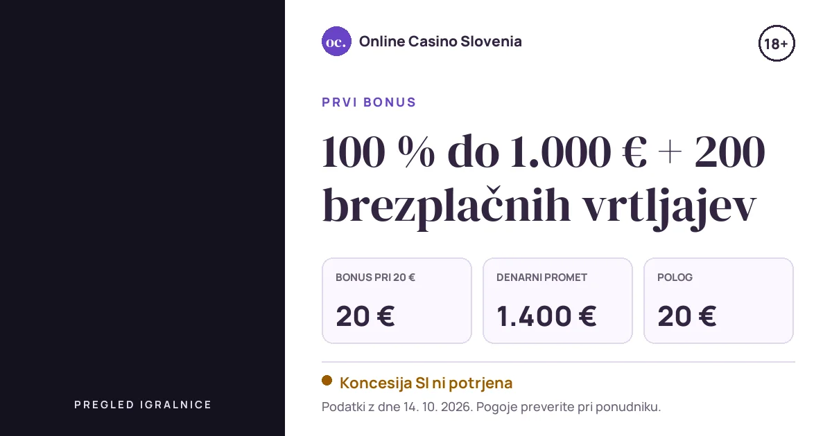 Bonus Kinbet Casino: 100 % do 1.000 € + 200 brezplačnih vrtljajev, polog 20 €, odigravanje 35×