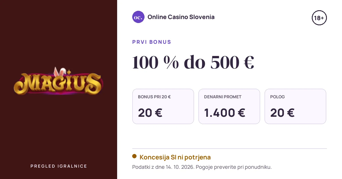 Bonus Magius: 100 % do 500 €, polog 20 €, odigravanje 35×