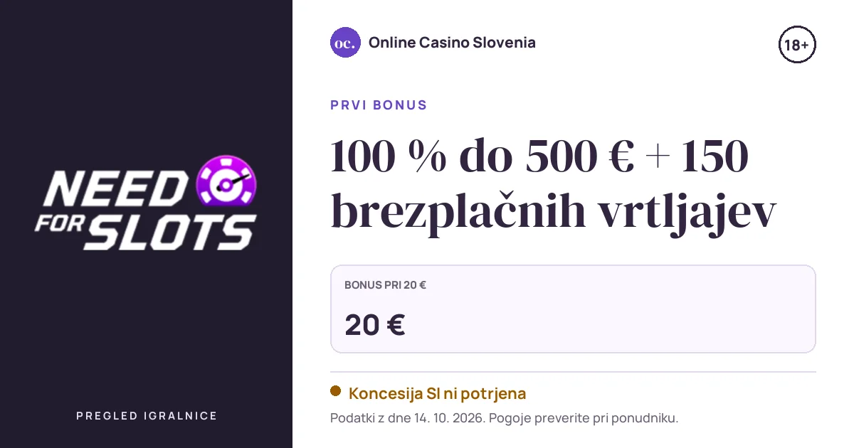 Bonus NeedForSlots Casino: 100 % do 500 € + 150 brezplačnih vrtljajev