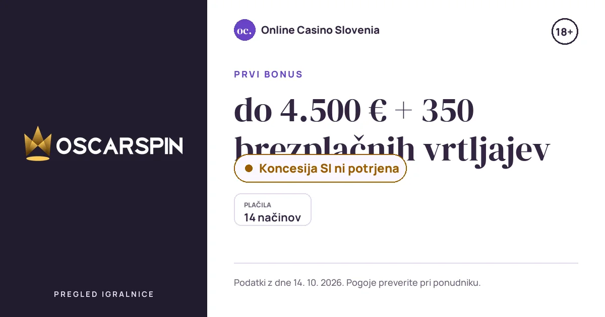 Bonus Oscarspin Casino: do 4.500 € + 350 brezplačnih vrtljajev