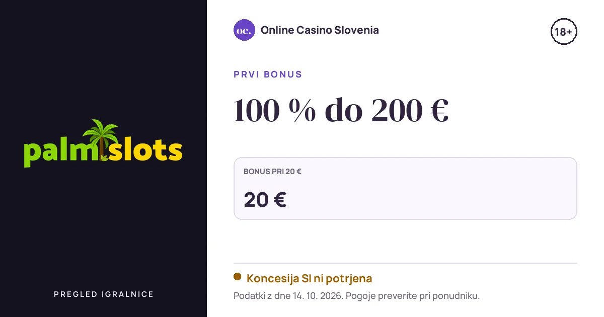 Bonus Palmslots Casino: 100 % do 200 €