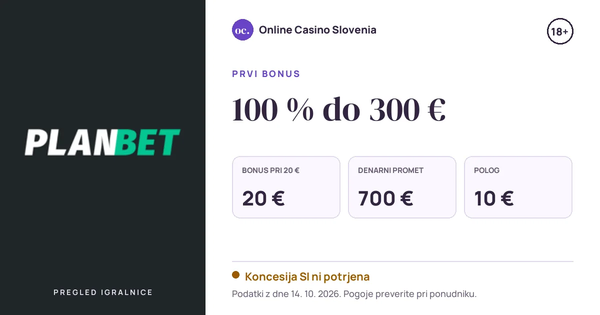 Bonus Planbet: 100 % do 300 €, polog 10 €, odigravanje 35×