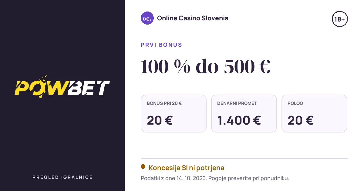 Bonus Powbet Casino: 100 % do 500 €, polog 20 €, odigravanje 35×