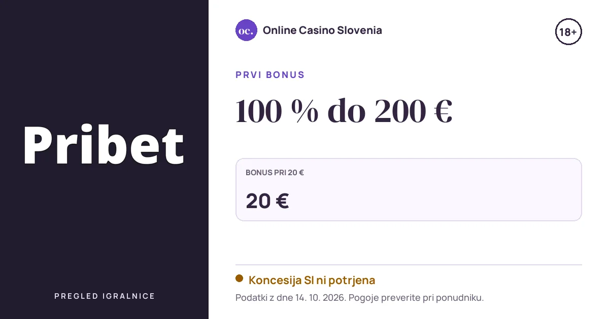 Bonus Pribet Casino: 100 % do 200 €