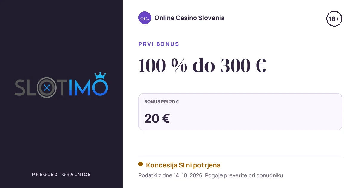 Bonus Slotimo: 100 % do 300 €