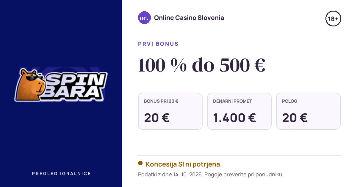 Bonus Spinbara: 100 % do 500 €, polog 20 €, odigravanje 35×