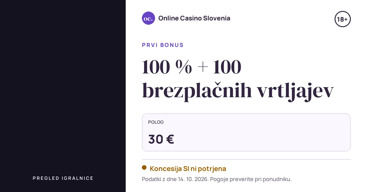 Bonus Surfplay Casino: 100 % + 100 brezplačnih vrtljajev, polog 30 €