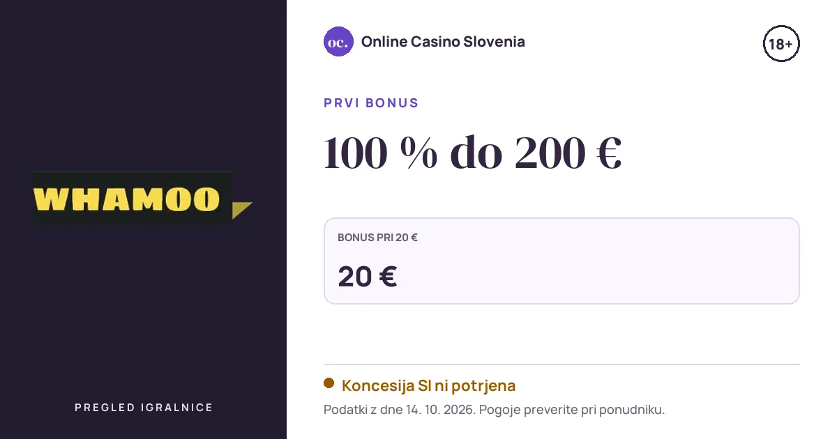Bonus Whamoo Casino: 100 % do 200 €