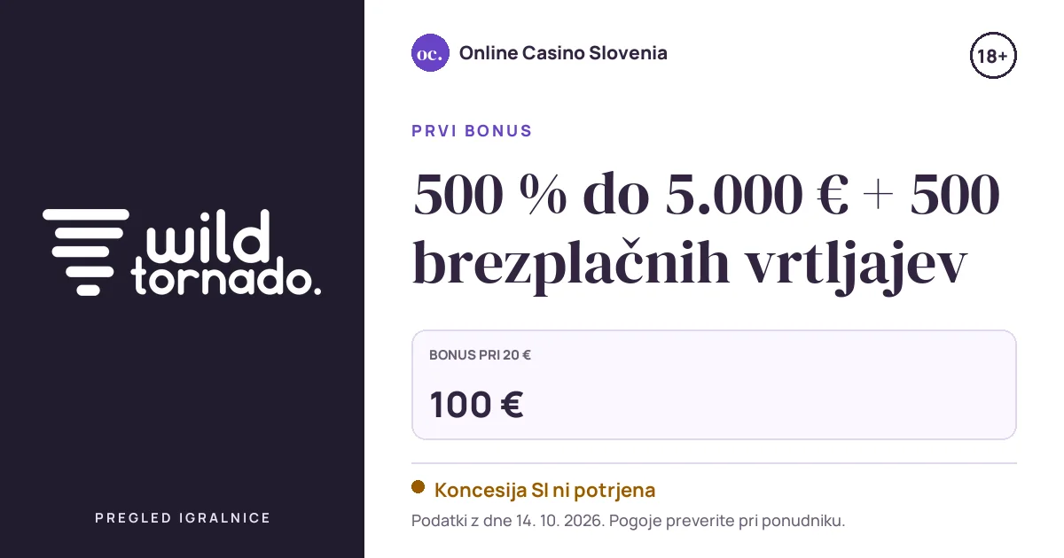 Bonus Wild Tornado Casino: 500 % do 5.000 € + 500 brezplačnih vrtljajev