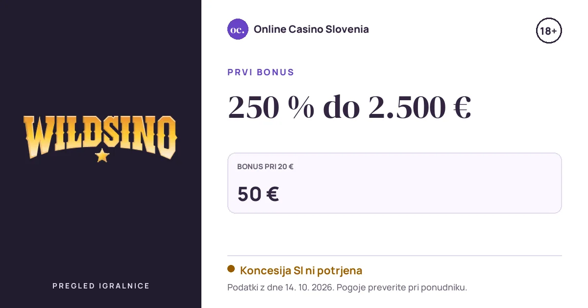 Bonus Wildsino Casino: 250 % do 2.500 €